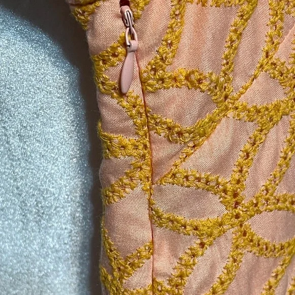 Boho Babydoll Mini Dress Peach Coral Print Pintuck Button Coastal Western Small - Picture 4 of 14